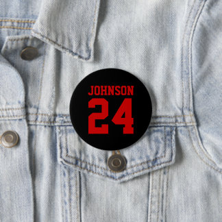 Badge Rond 7,6 Cm Nom de l'athlète noir et rouge Numéro Jersey