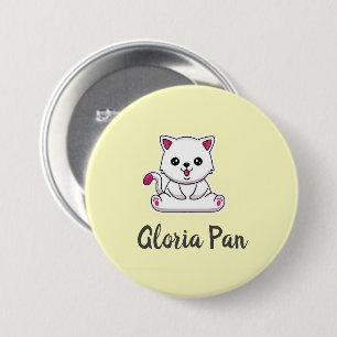 Badge Rond 7,6 Cm Nom personnalisé mignon chat blanc sur jaune