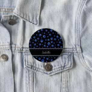 Badge Rond 7,6 Cm Nom personnalisé, pattes de chien de parties scint
