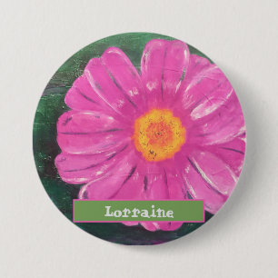 Badge Rond 7,6 Cm Nom personnalisé PINK Flower Acrylique peinture