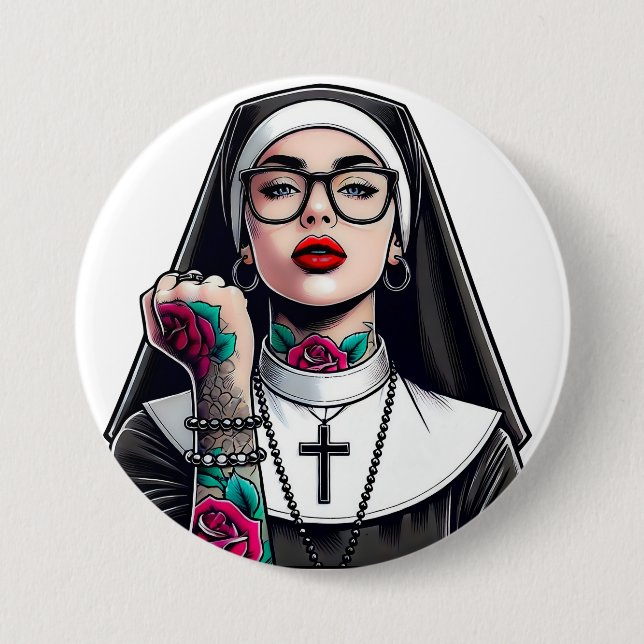 Badge Rond 7,6 Cm Nonne Button (Devant)