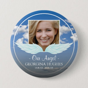 Badge Rond 7,6 Cm Nos funérailles photo personnalisées Angel