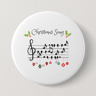 Badge Rond 7,6 Cm Notes de musique de Noël Oiseaux et houx