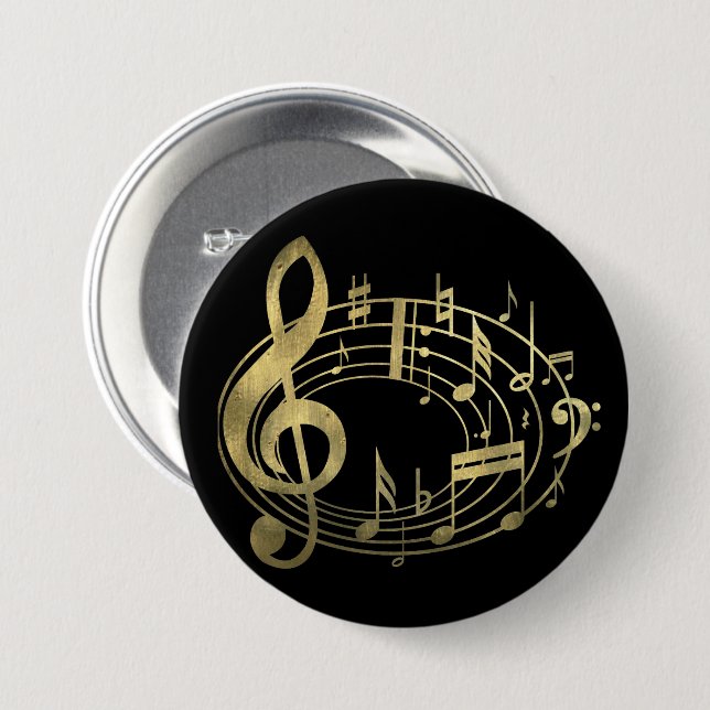 Badge Rond 7,6 Cm Notes musicales d'or en forme ovale (Devant & derrière)