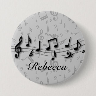 Badge Rond 7,6 Cm Notes musicales noires et grises personnalisées