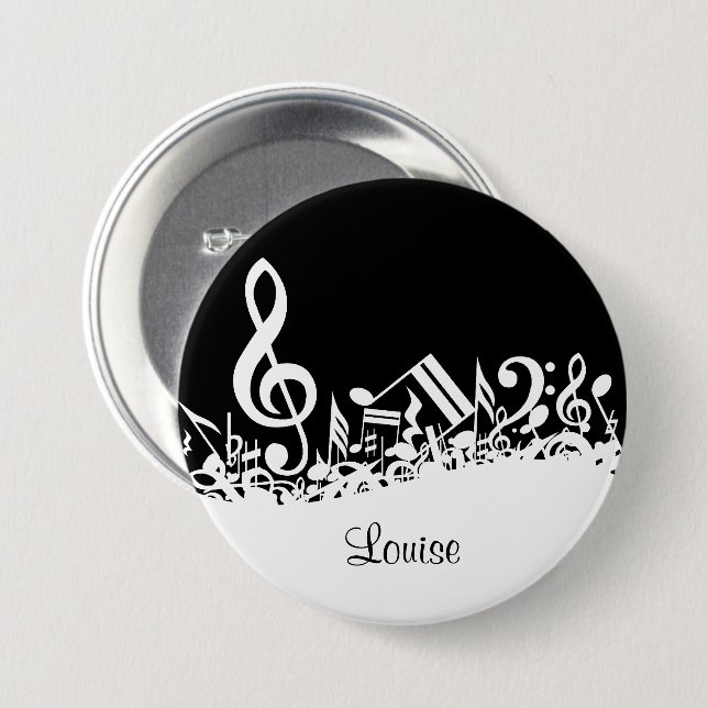 Badge Rond 7,6 Cm Notes musicales personnalisées blanches mélangées  (Devant & derrière)