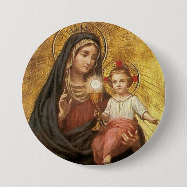 Badge Rond 7,6 Cm Notre Madame Help du sacrement béni w/Jesus (Devant)