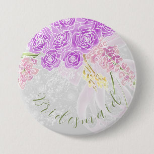 Badge Rond 7,6 Cm Nounou rose ruban et fleur transparente Demoiselle