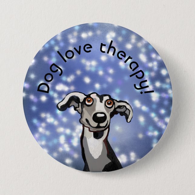Badge Rond 7,6 Cm nuit étoile blanche, amour chien (Devant)