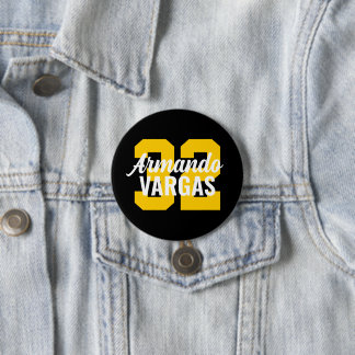 Badge Rond 7,6 Cm Numéro du maillot de sport noir et jaune