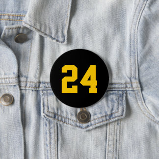 Badge Rond 7,6 Cm Numéro du maillot de sport noir et jaune