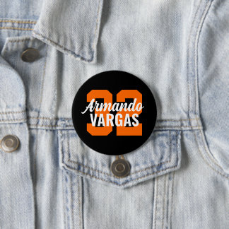 Badge Rond 7,6 Cm Numéro du maillot de sport noir et orange