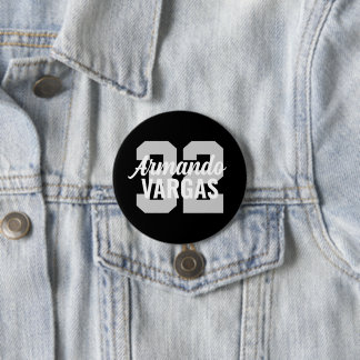 Badge Rond 7,6 Cm Numéro Jersey de l'athlète noir et gris