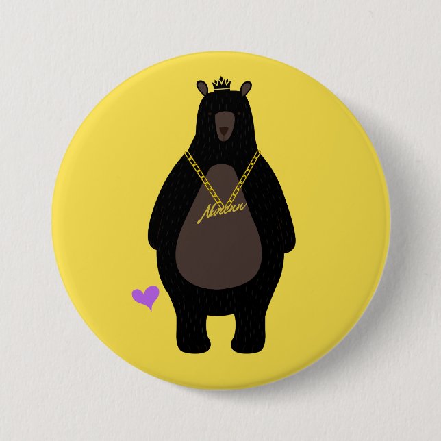 Badge Rond 7,6 Cm NurenN Noir Ours Jaune (Devant)