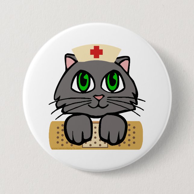 Badge Rond 7,6 Cm Nurse Kitten (Yeux verts) (Devant)