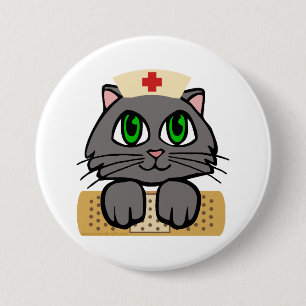 Badge Rond 7,6 Cm Nurse Kitten (Yeux verts)
