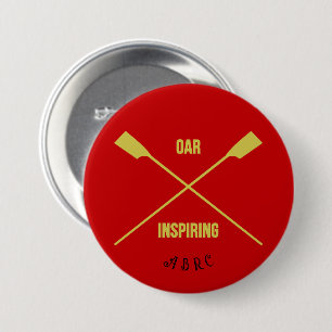 Badge Rond 7,6 Cm Oar inspirant slogan initiales et oars croisés rou
