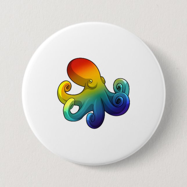 Badge Rond 7,6 Cm Octopus avec arc-en-ciel (Devant)