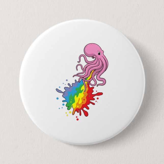 Badge Rond 7,6 Cm Octopus avec arc-en-ciel (Devant)