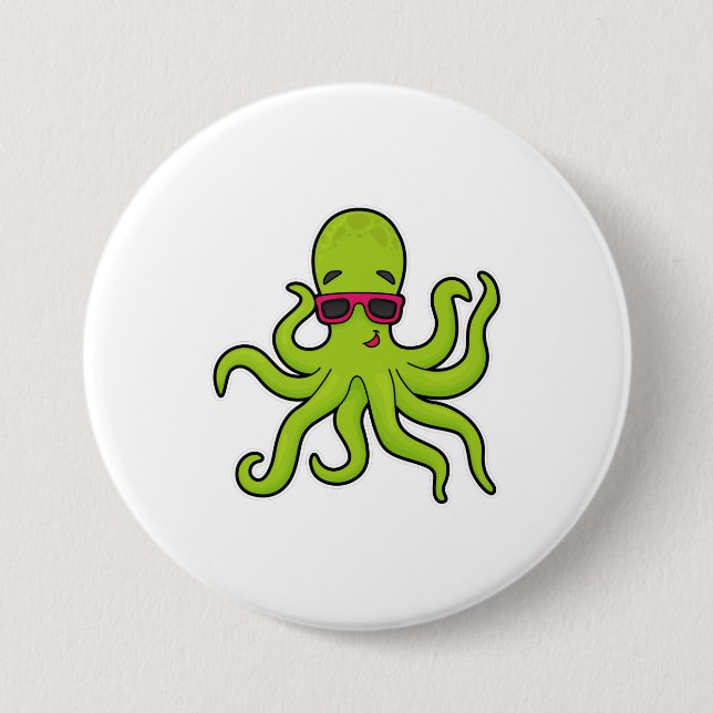 Badge Rond 7,6 Cm Octopus avec lunettes de soleil (Devant)