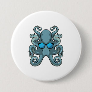 Badge Rond 7,6 Cm Octopus avec lunettes de soleil