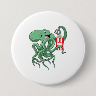 Badge Rond 7,6 Cm Octopus avec Popcorn