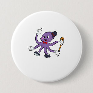 Badge Rond 7,6 Cm Octopus comme magicien avec Casquette