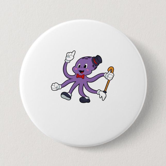 Badge Rond 7,6 Cm Octopus comme magicien avec Casquette (Devant)