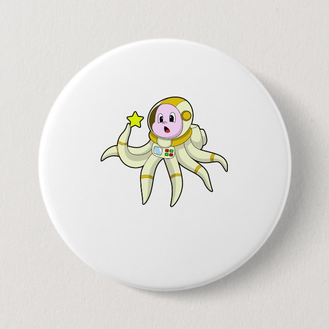 Badge Rond 7,6 Cm Octopus comme plongeur avec étoile (Devant)
