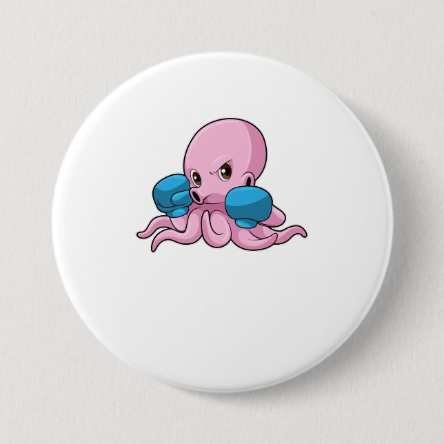 Badge Rond 7,6 Cm Octopus en boîte avec gants de boxe (Devant)