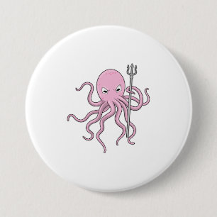 Badge Rond 7,6 Cm Octopus en tant qu'assistant avec Trident