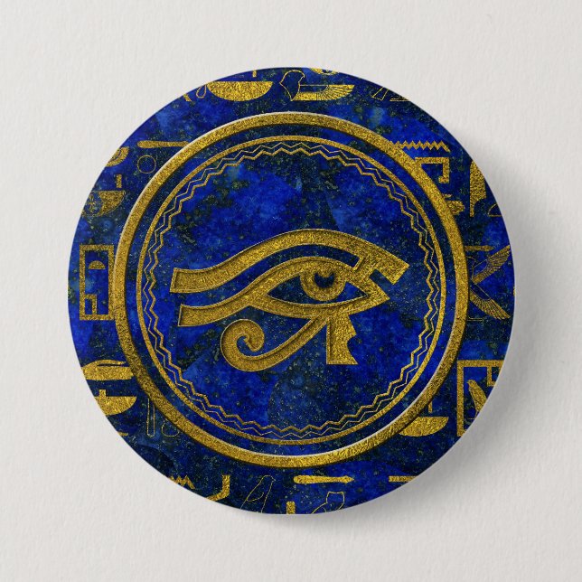 Badge Rond 7,6 Cm Oeil égyptien de lazulite de Horus - de Wadjet (Devant)