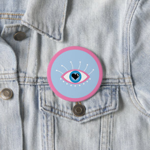 Badge Rond 7,6 Cm Oeil mal grec avec cils rose bleu