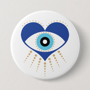 Badge Rond 7,6 Cm Oeil mal grec du coeur