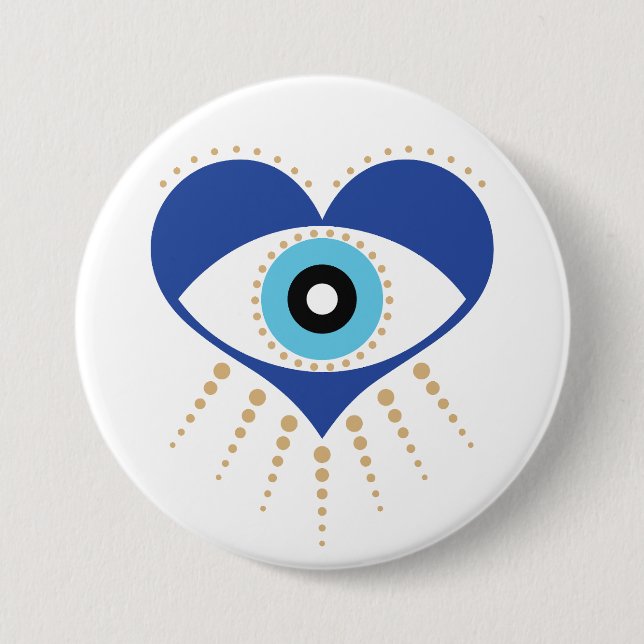 Badge Rond 7,6 Cm Oeil mal grec du coeur (Devant)