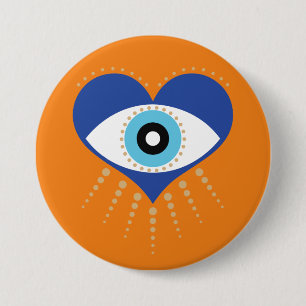 Badge Rond 7,6 Cm Oeil mal grec du coeur