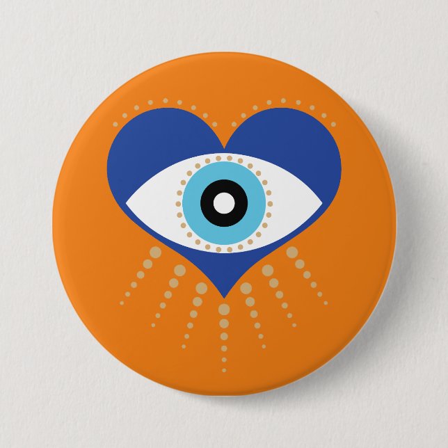 Badge Rond 7,6 Cm Oeil mal grec du coeur (Devant)