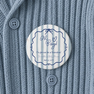 Badge Rond 7,6 Cm Oh Boy Cute Moderne Baby Shower Grand-mère Bleu Po