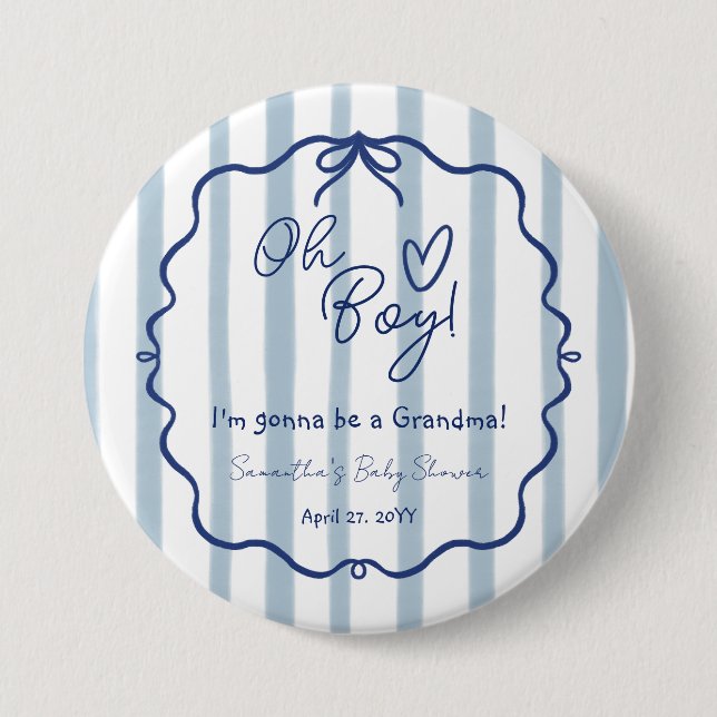 Badge Rond 7,6 Cm Oh garçon mignon moderne Dusty Baby shower bleu gr (Devant)