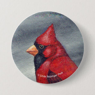 Badge Rond 7,6 Cm Oiseau cardinal rouge rond