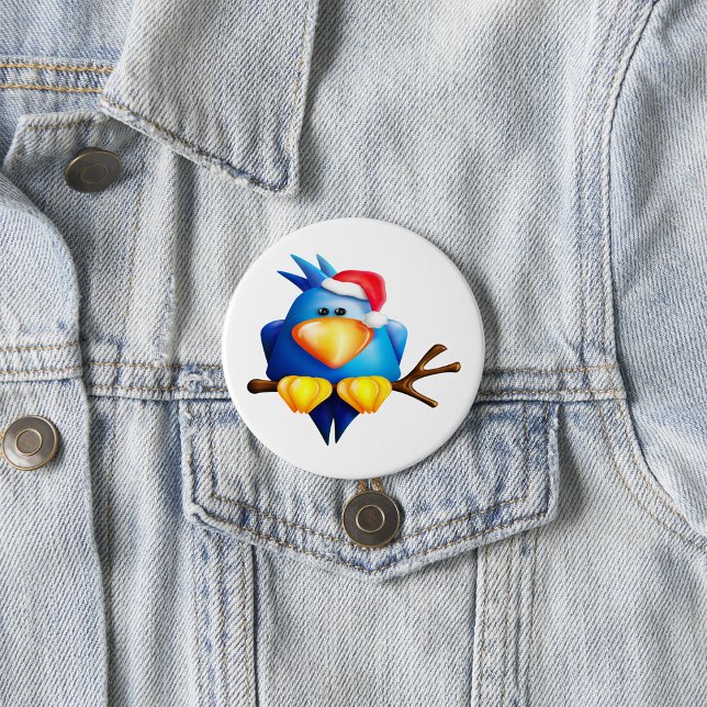 Badge Rond 7,6 Cm Oiseau Dans Un Chapeau De Père Noël (Créateur téléchargé)
