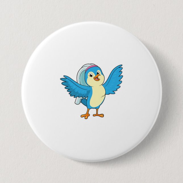 Badge Rond 7,6 Cm Oiseau marié avec voile (Devant)