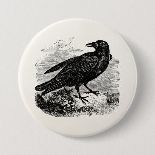 Badge Rond 7,6 Cm Oiseaux personnalisés par corneille noire vintage