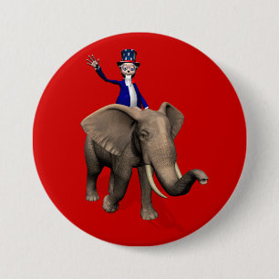 Badge Rond 7,6 Cm Oncle Sam Riding On Elephant