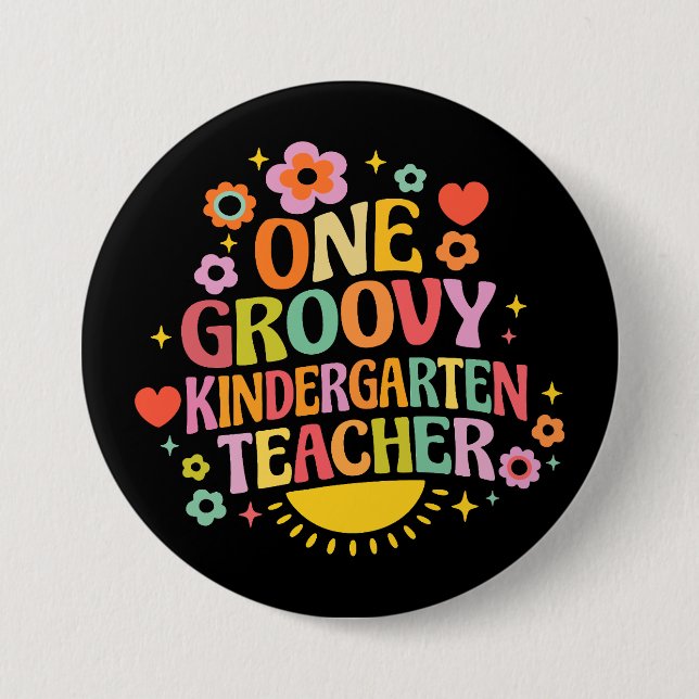 Badge Rond 7,6 Cm One groovy kindergarten teacher (Devant)