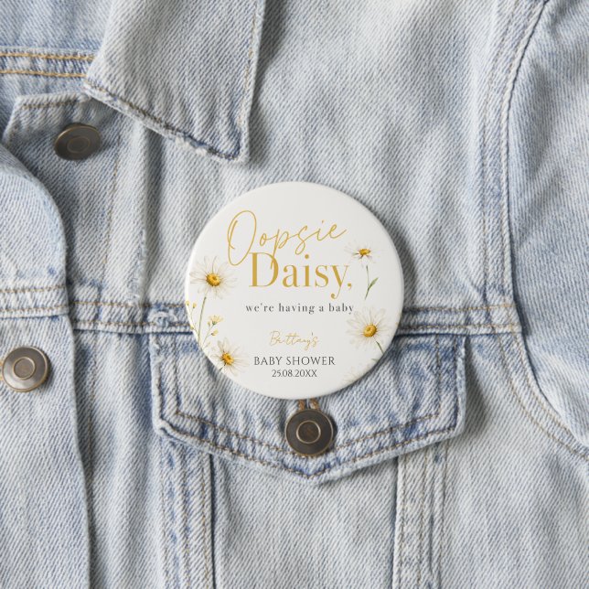 Badge Rond 7,6 Cm Oopsie Daisy Fête Minimale de Bébé à l'aquarelle  (En situation)