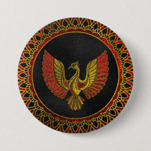 Badge Rond 7,6 Cm Or et symbole décoré rouge d'oiseau de Phoenix