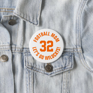 Badge Rond 7,6 Cm Orange et White Football Maman Numéro Jersey