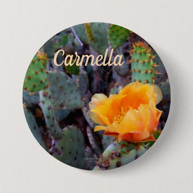 Badge Rond 7,6 Cm Orange poire opuntia cactus photo fleur (Devant)