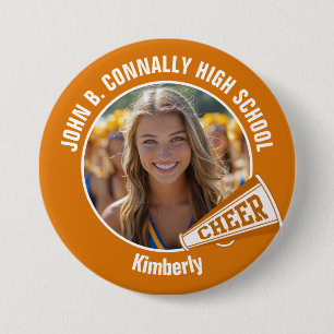 Badge Rond 7,6 Cm Orange Pom-pom girl Photo Lycée Grand Esprit